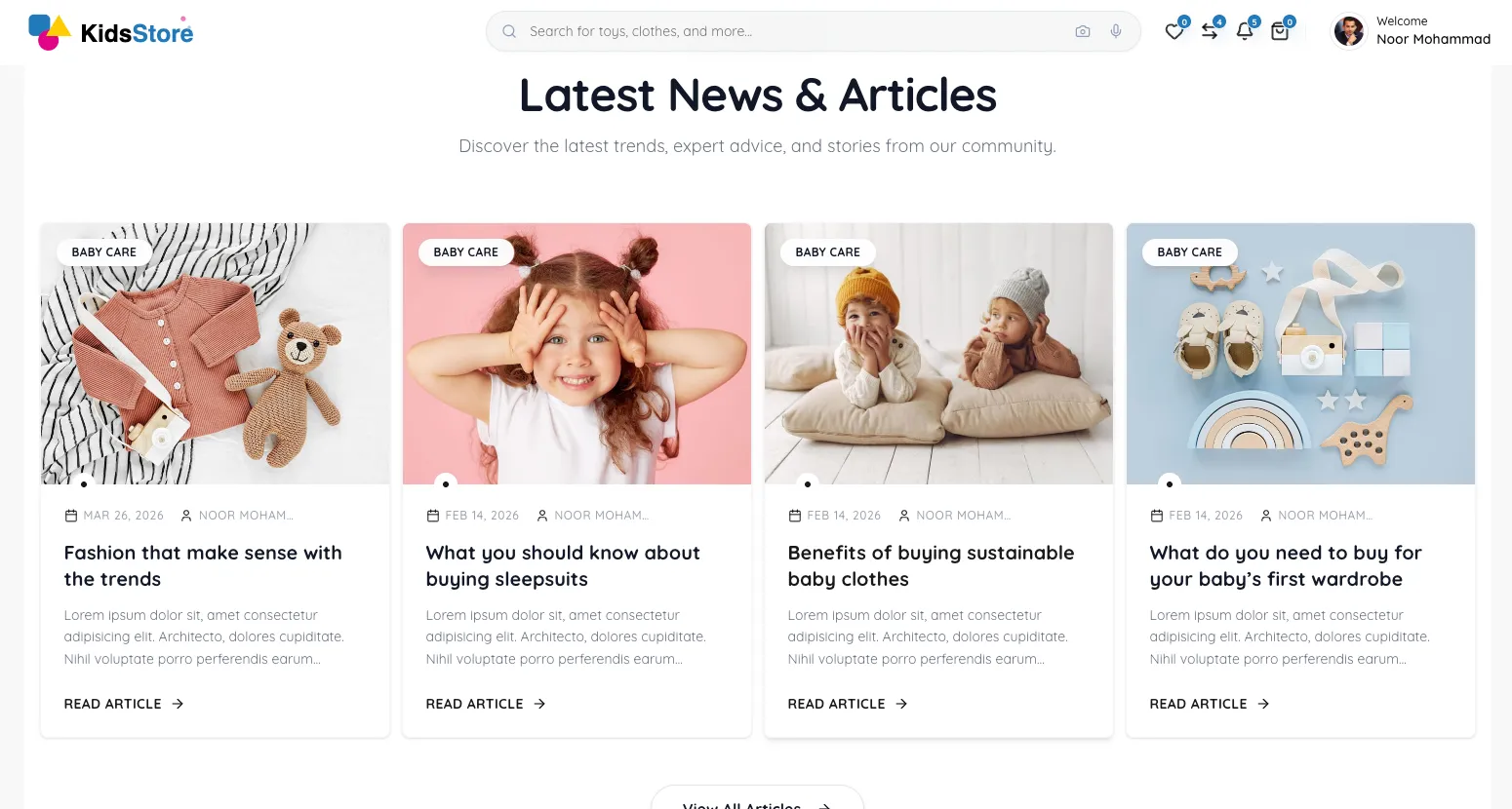 KidsStore blog with baby care and clothing articles