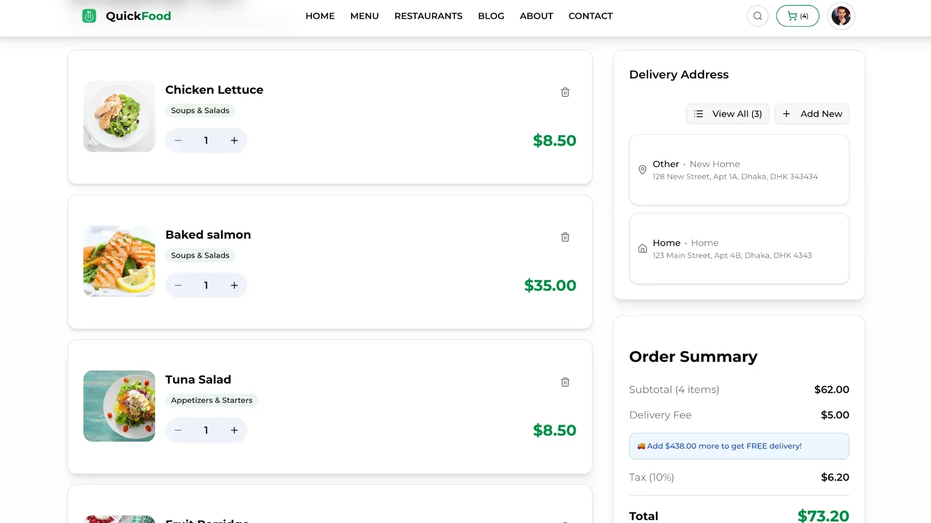 QuickFood cart with the order summary
