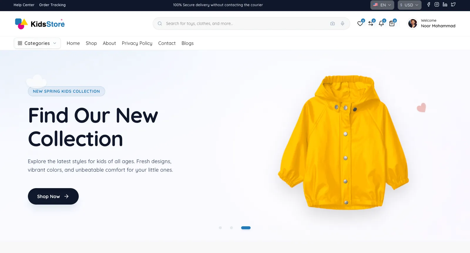 KidsStore home page featuring the new kids' collection